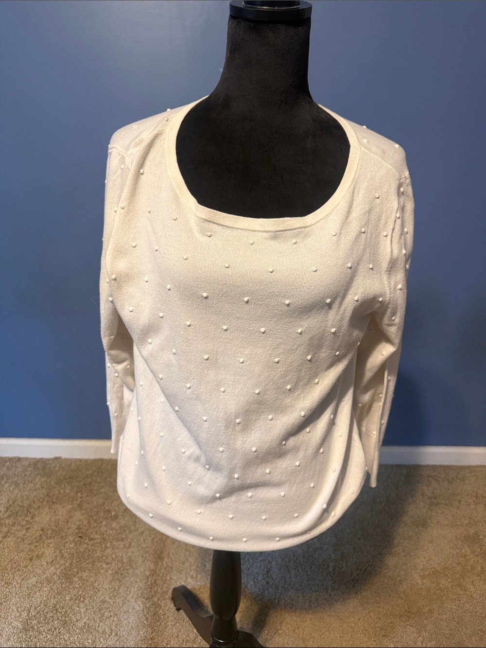 Ann Taylor Cream Pom-Pearl Detail Knit Top